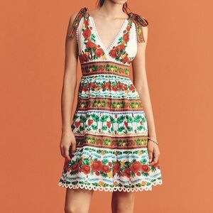 New FARM Rio x Anthropologie Tropical Foliage Ainika Tiered Mini Dress